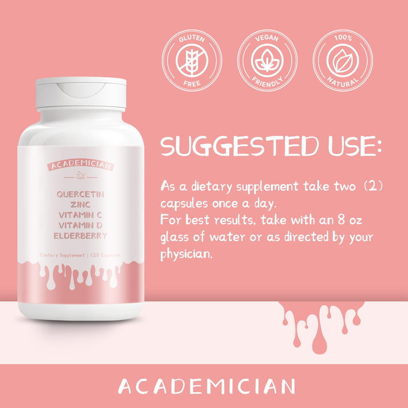 Elderberry Capsules with Zinc Vitamin C Capsules Vitamin D Elderberry Supplement - 120 Count