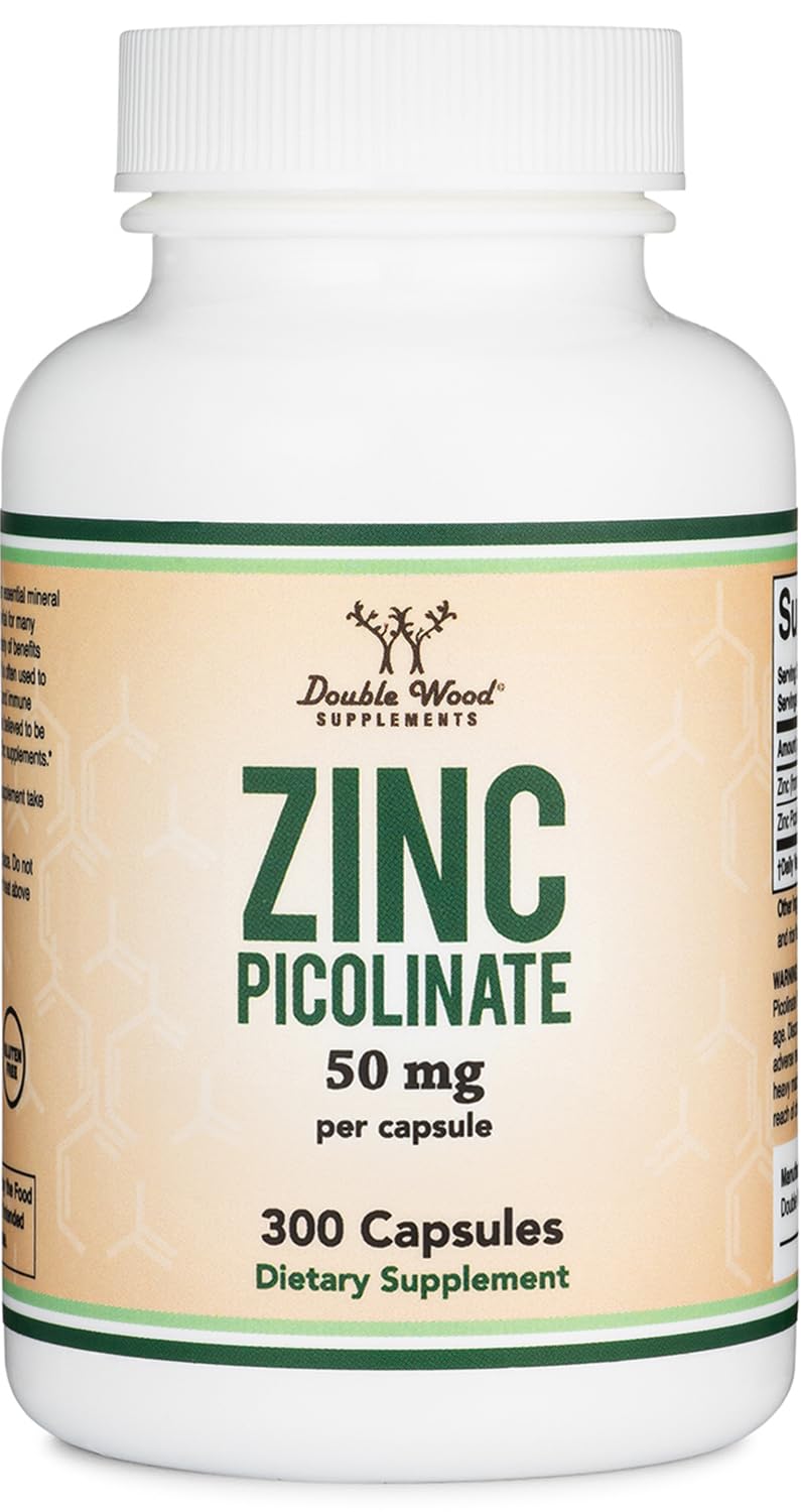 Zinc Picolinate 50mg, 300 Capsules (Immune Support) Non-GMO, Gluten Free (300 Day Supply) by Double Wood Supplements - BeesActive Australia