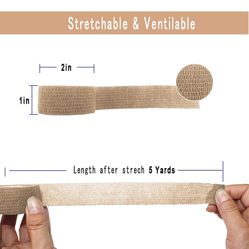[24 Pack-1" x5Yards] MINGYUE Self Adhesive Bandage Wrap,Athletic Tape,Sports Tape,Wrist and Ankle Wrap Tape,Cohesive Bandage for Vet Tape(Skin Color) 24rolls Skin - BeesActive Australia