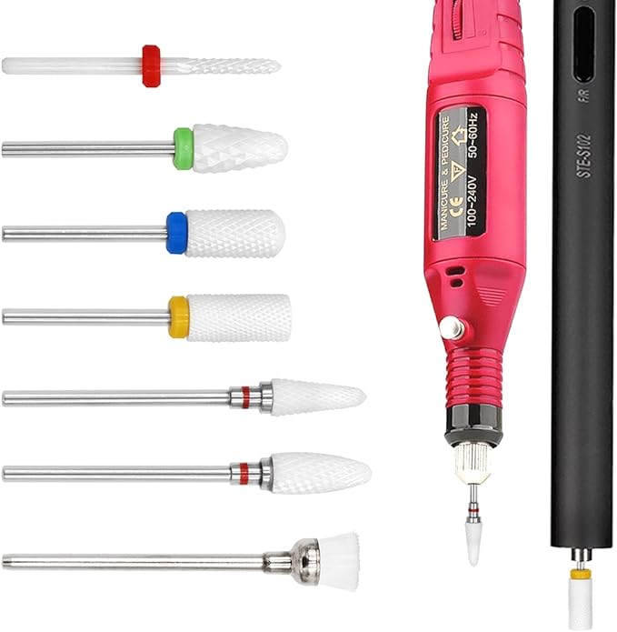 Pinkiou Nail Bit, Nail Machine Bit, Nail Drill Set, Grinding Nail Head, Nail Polish, Rotary File, Ceramic, Nail Polish, Nail Off, Set of 7 - BeesActive Australia