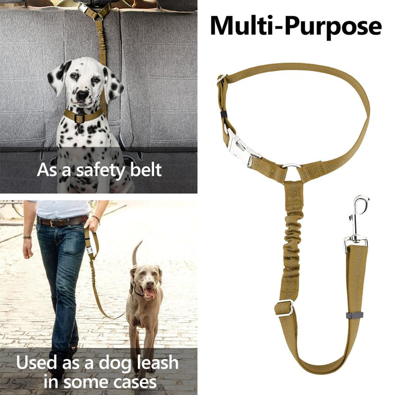 Plutus Pet Dog Seat Belt for Car Headrest, Reflective and Adjustable Restraint with Elastic Bungee for Safety, Vehicle Seatbelt Harness for Small Medium Large Dogs and Cats Brown - BeesActive Australia