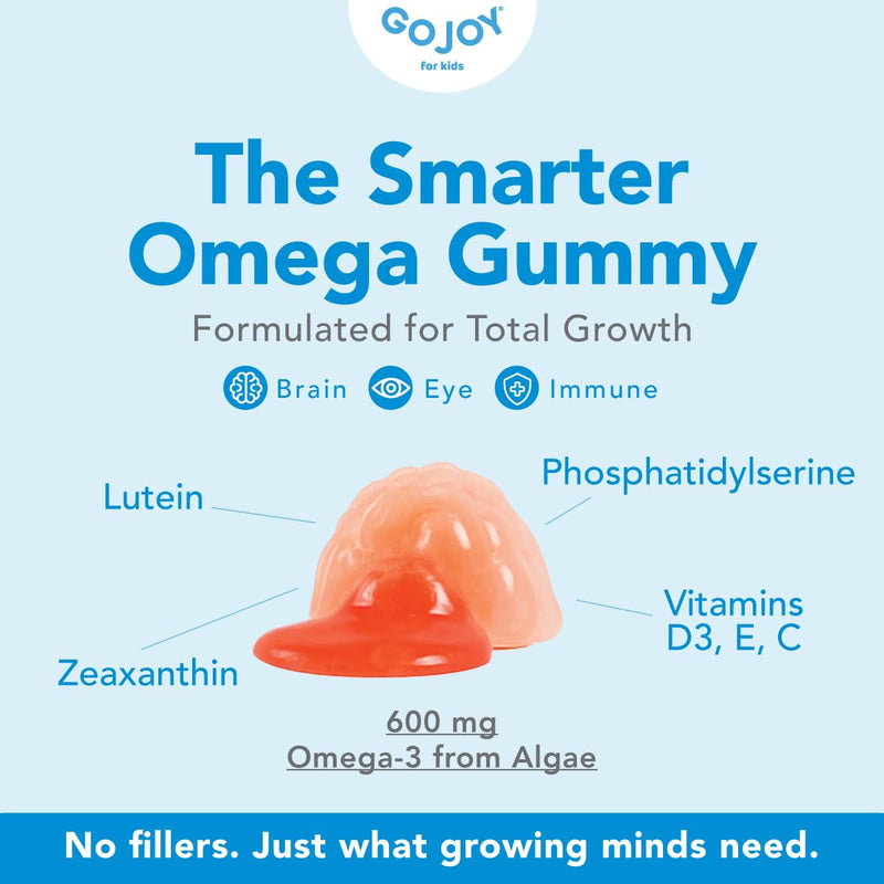 GOJOY Kids Omega 3 DHA Gummies – No Fish Burps, No Sugar – Brain, Eye & Immune Support – Plant-Based Omega-3 from Algae – Vegan, Clean DHA for Toddlers, Children & Kids Ages 3+ 1
