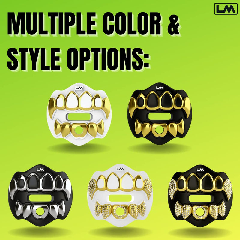 Loudmouth Football Mouth Guard - 3D Chrome Grillz Football Mouthpiece, Fits Adult & Youth, Mouth Guard Accessories (3D Grillz Bling - Chrome Black/Gold) 3d Grillz Bling - Chrome Black/Gold
