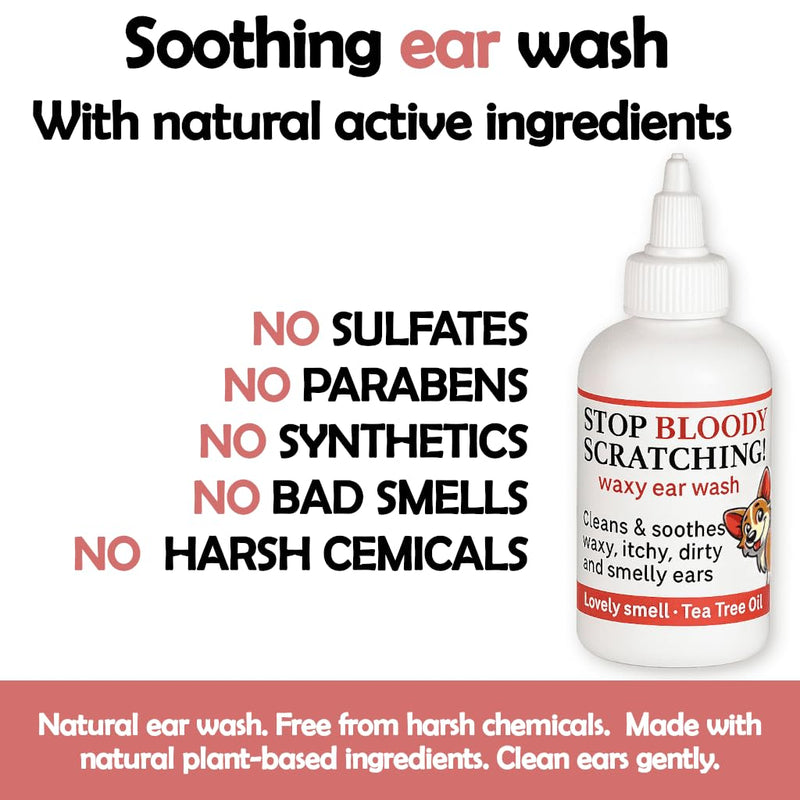 Ear Wash | Antibacterial Dog Ear Cleaner Drops | Soothes Itching, Odors & Discomfort | Removes Wax Build-Up, First Aid Antiseptic Ear Drops for Dogs | 118ml