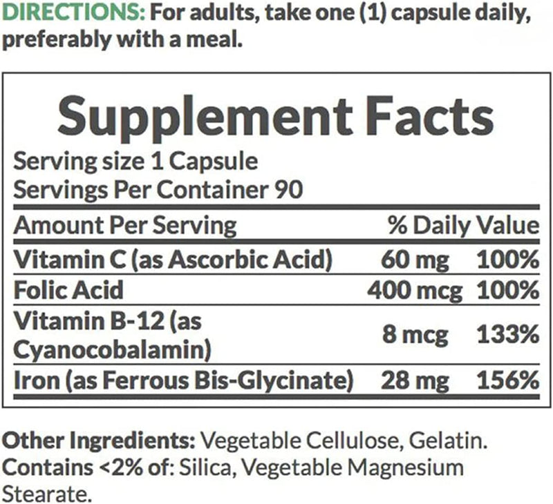 Nature's Bounty Gentle Iron 28 mg 90 Capsules (Pack of 3) 90 Count (Pack of 3)