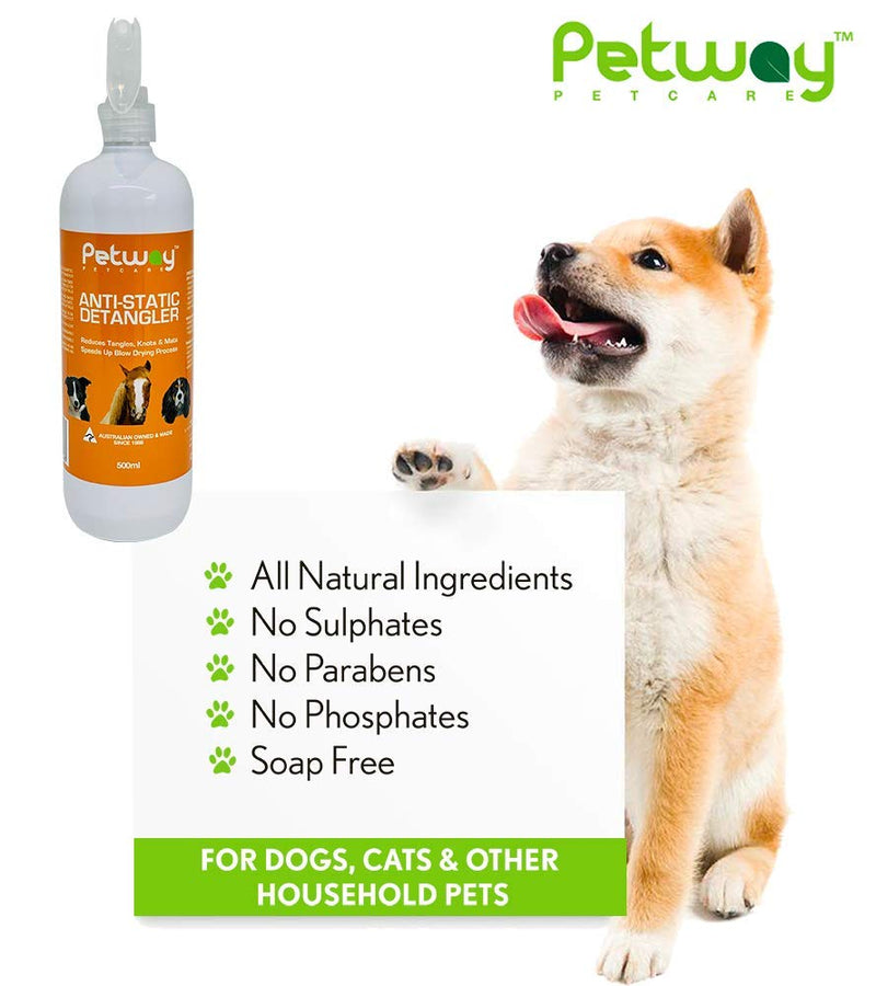 Petway Petcare Anti-Static Detangler, Dematting Spray for Dogs, Cats And Horses, Free of Phosphates, Parabens & Enzymes, Tangle Remover, Daily Grooming Aid, Soap & No Artificial Fragrence added, 500ml 500 - BeesActive Australia