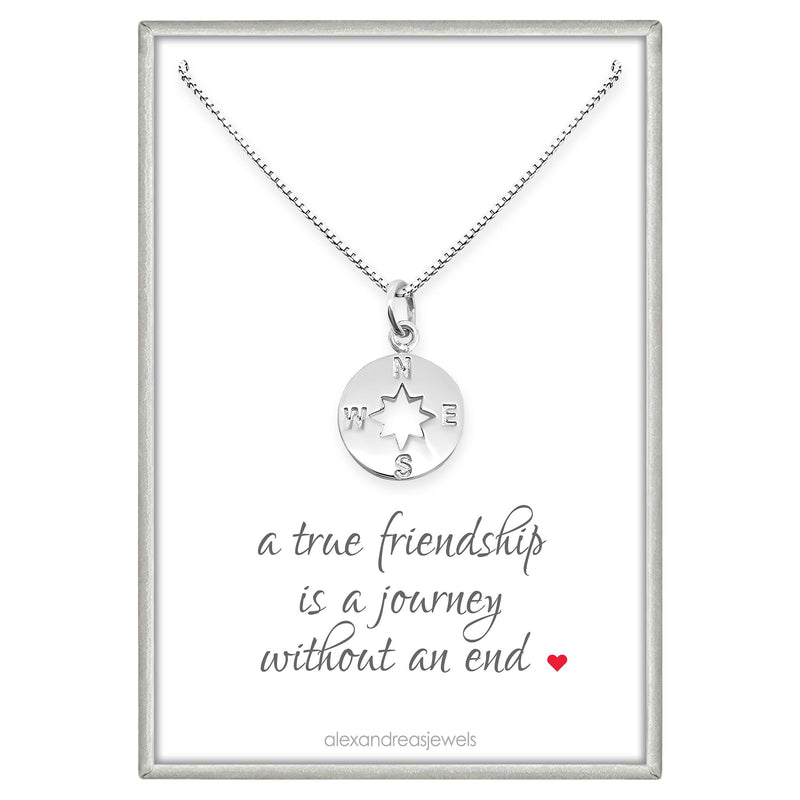 Alexandreasjewels Sterling Silver Compass Necklace, Best Friend Gift Necklace, A True Friendship Necklace, Compass Necklace for Women, 18 inches