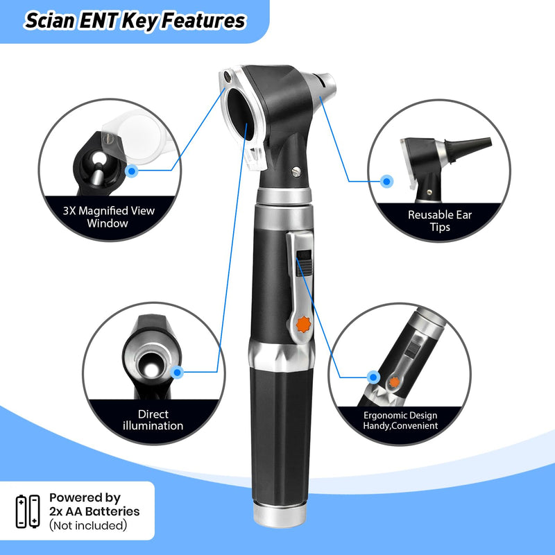 Scian Otoscope - Ear Scope with Light, Ear Infection Detector and Pocket Ear Checker Kit with 3X Magnify Lens, Suitable for Kids, Adults, Doctors, Pets(Black) Black - BeesActive Australia