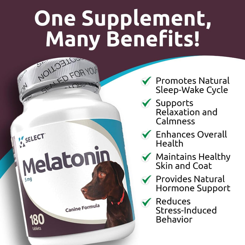Prime Melatonin for Dogs - Calming Aid Tasty Dog Supplement - Helps Overall Health with Quiet Moments and Composure, 5mg-180 Tablets, Chewable