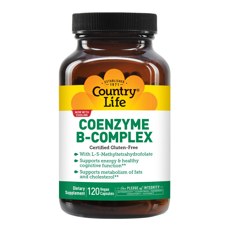Country Life Coenzyme B-Complex, 120 Capsules | Supports energy production, mood and cognitive function with bioavailable B vitamins and choline Unflavored 120 Count (Pack of 1)