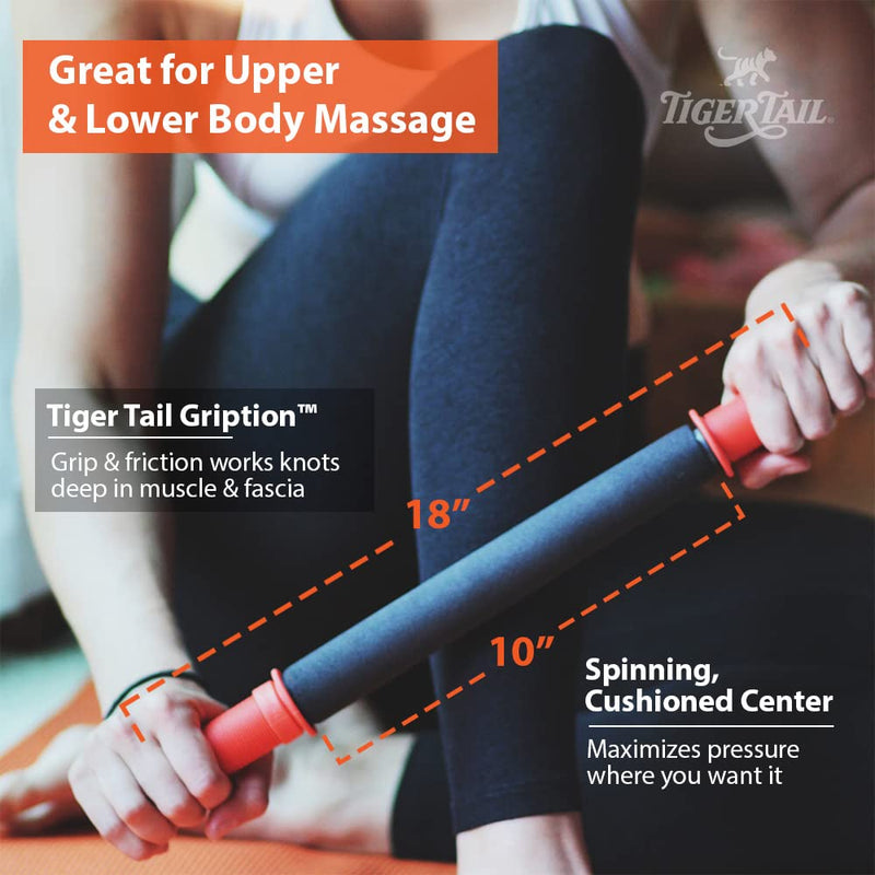 Tiger Tail 18in Massage Stick Portable Roller, Handheld, Deep Tissue Foam Roller, Body Massage and Myofascial Release Tool for Legs, Neck, Calves, Thighs, Shins & Back, The Original 18, Made in USA 18" Plus Happy Muscles eBook