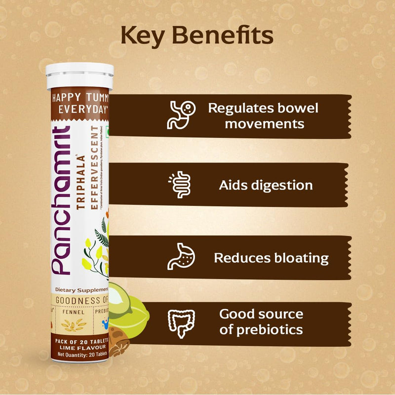 Triphala Effervescent | Relieves Constipation, Colon Cleanse, Improves Digestive Health & Manage Weight | with Ayurvedic Herbs, Triphala &Saunf along with Prebiotics|20 Tablets (Pack of 2) 40 Count (Pack of 1) - BeesActive Australia