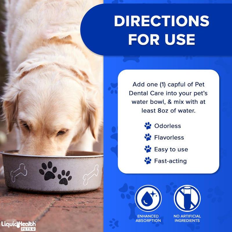 LIQUIDHEALTH Pet Dental Care Water Additive for Dogs & Cats - Fast Acting Pet Bad Breath Freshener, Dog Mouth Wash, Animal Oral Dental Rinse, Plaque & Tartar Teeth Cleaning Solution, USA Made (16 oz) 16 Fl Oz (Pack of 1)
