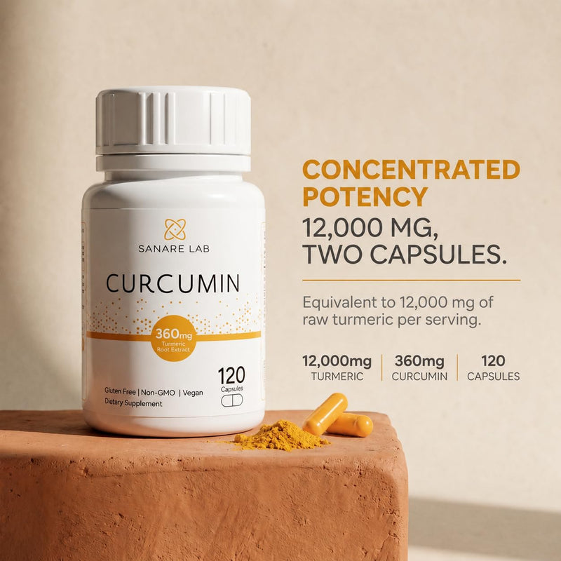 Curcumin Turmeric 360 mg per Serving, 120 Capsules with Black Pepper & Phytosome Extract | Joint & Cellular Support
