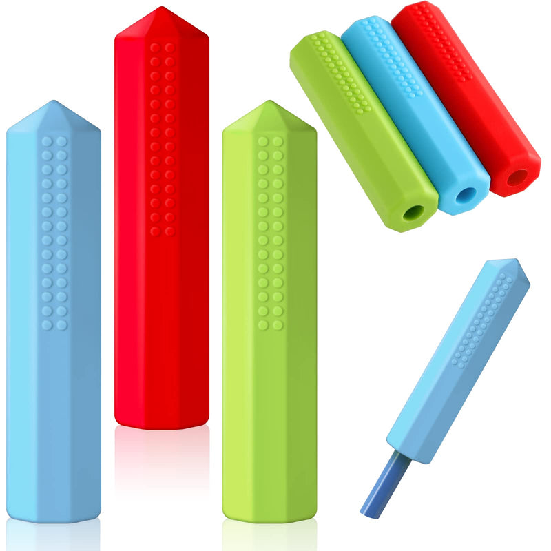 Eersida 6 Pieces Sensory Chew Pencil Toppers Set Chewable Pencil Toppers Chew Toys for Sensory Kids Boys and Girls, Oral Motor Needs(Red, Blue, Green) Red, Blue, Green - BeesActive Australia