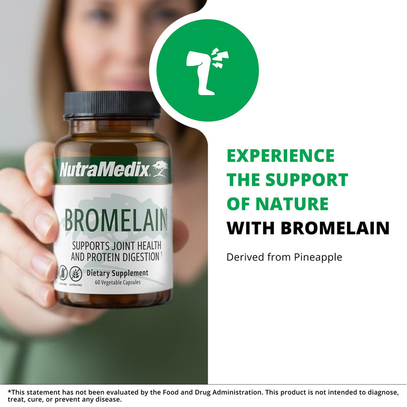 NutraMedix Bromelain Supplements - Proteolytic Enzymes from Pineapple Stems + Bromelain 1,000mg - Designed to Offer Digestion, Exercise and Joint Support - Gluten, Soy and Dairy-Free (60 Capsules)