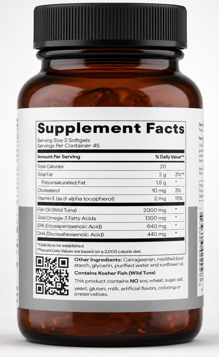 Maxi Health® Omega 3 Fish Oil Supplement 2000mg, EPA & DHA (90 Softgels) | Kosher | 680mg EPA + 460mg DHA per Serving | Wild Tuna Fish · Third-Party Tested · Gluten-Free | Heart, Brain & Joint Support 90 Count (Pack of 1)