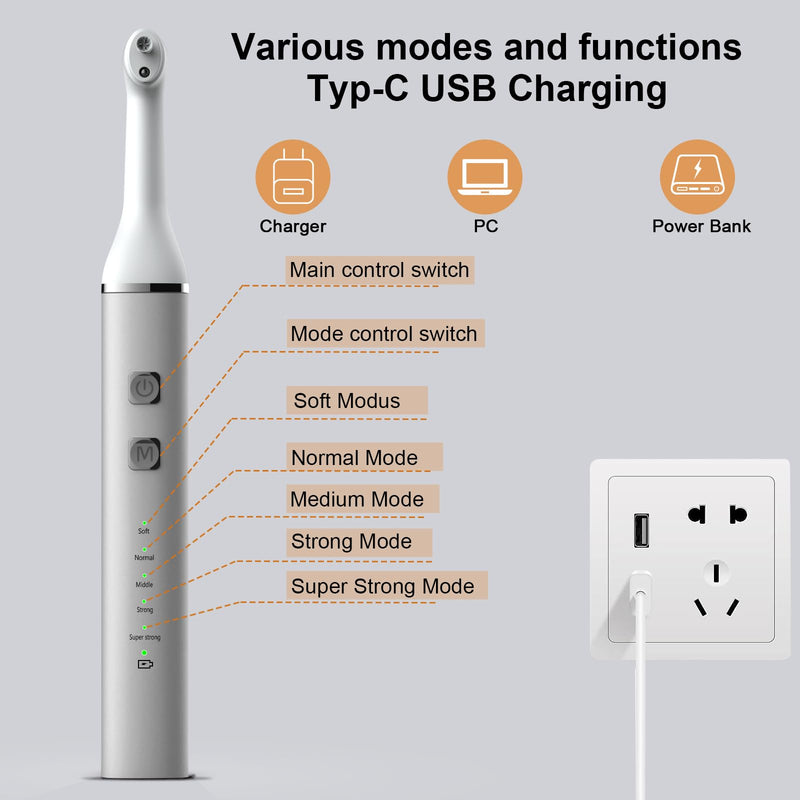 Tooth Polisher and Plaque Remover, Teeth Cleaning Tools for Cleaning and Polishing of Tooth, Dental Cleaning Tools for Brighten and Polish Teeth with 5 Brush Heads, 4 Speed Modes and 3 Polish Pastes Silver-white