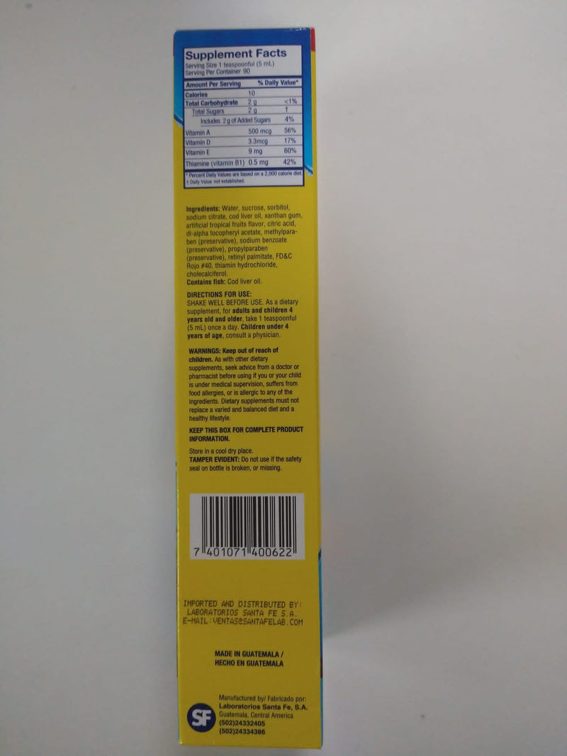 Ballena Azul Aceite de Hígado de Bacalao para Adultos y Niños, COD Liver Oil for Adults and Children, Good Source of Vitamins, Dietary Supplement, Omega 3 (Tropical Fruits 15 OZ)