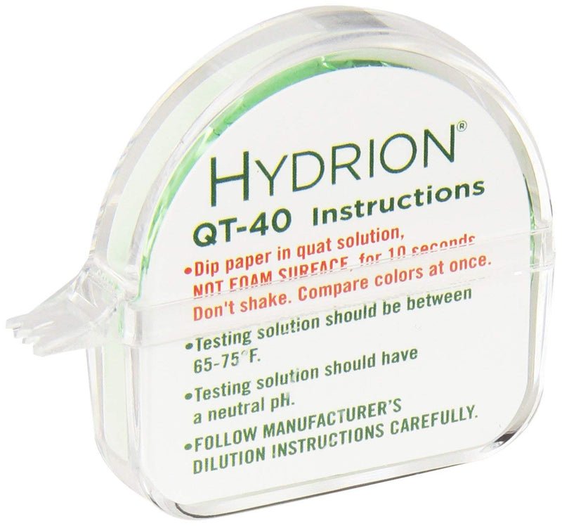 Hydrion QT-40 Quaternary SANITIZER Solution Test Tape for Testing 0-500 ppm Ranges - QUAT Tape & Color Chart - Tests Quaternary Ammonium Sanitizer Solutions in Restaurants, Bars, Daycare - 15 Ft Roll