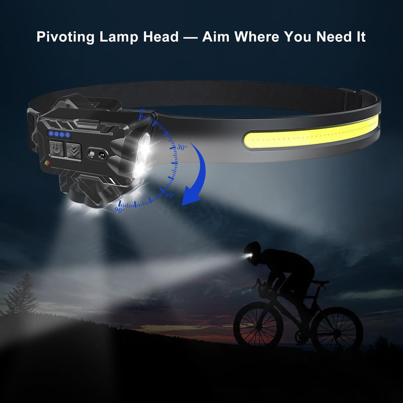 Rechargeable LED Headlamp 3-Pack (New Model 2026), 500 Lumens, 230° Wide Beam, USB-C — Rotating & Pivoting Lamp Head; Lightweight, Hard-Hat Ready for Camping, Running, Fishing & Repairs Black