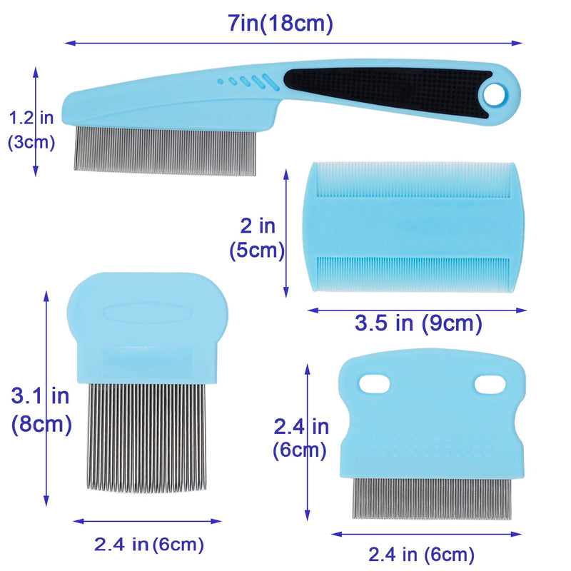 Flea Comb 4-Pieces Jade Green with High Strength Teeth Pet Tear Stain Remover Combs, Dog Cat Grooming Set Effective Float Hair Remover - BeesActive Australia