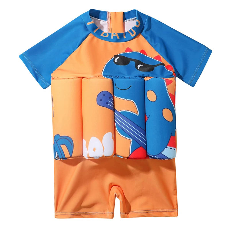 Toddler One-Piece Swimsuit Beach Sport Summer Swimwear Hawaiian Floral Bathing Suit for Girls Boys Orange - Short Sleeve 18-24 Months