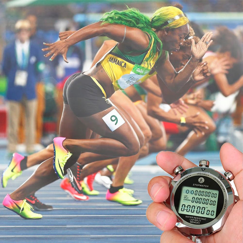 Stopwatch Timer, Digital Stop Watch with 0.01second & 0.001second Timing, Metal 10/100/400 Laps Memory, Rolilink Large dispaly Alarm Clock for Coach Sports Running Marathon 10 Lap - BeesActive Australia