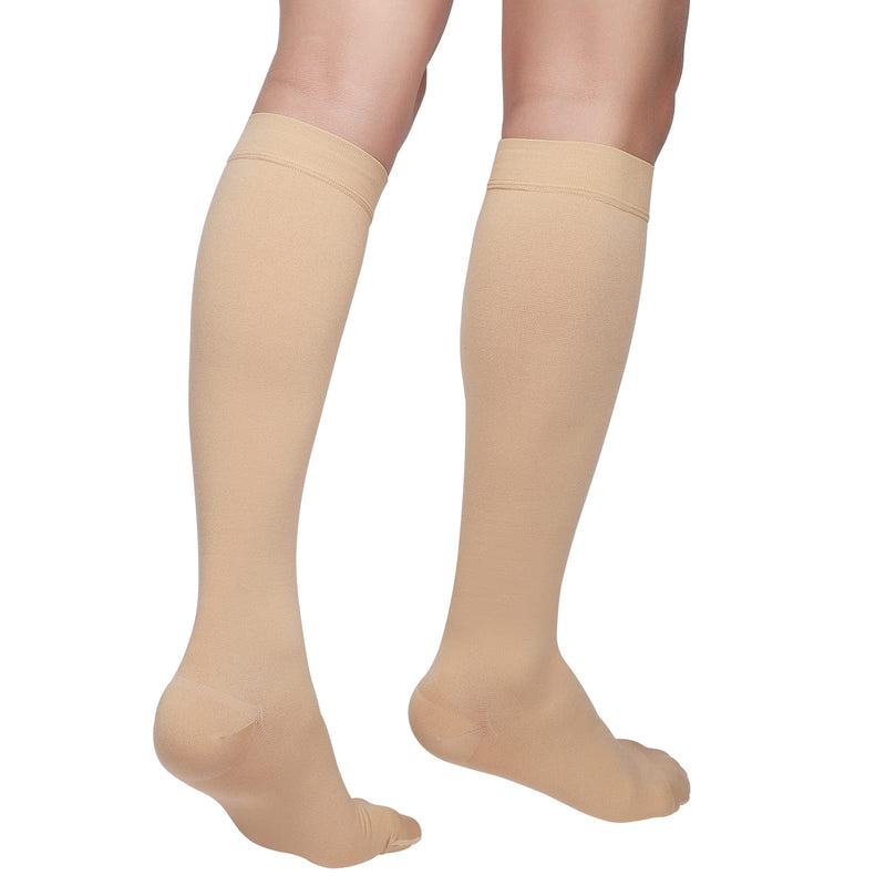MGANG® 20-30 mmHg Compression Socks, Knee High Compression Stocking for Men and Women, Closed Toe, for Varicose Veins, DVT, Swelling, Edema, Shin Splints, Beige XX-Large Closed-toe Beige - BeesActive Australia
