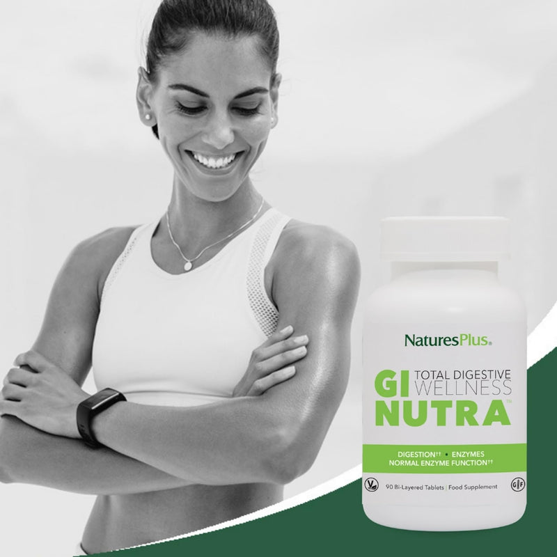 NaturesPlus GI Natural Total Digestive Wellness - 90 Bi-Layered Tablets - with L-Glutamine, Probiotics, Prebiotics & Enzymes - Gluten Free - 30 Servings 90 Count (Pack of 1)