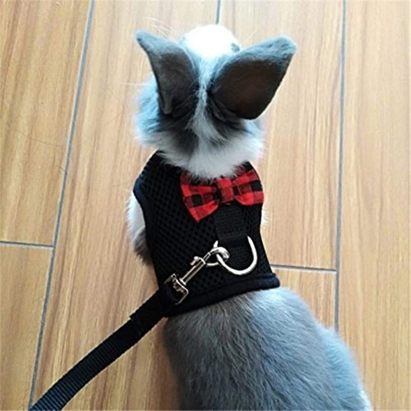 Rabbit Harness with Leash Adjustable Soft Mesh Vest Harness for Bunny Kitten Guinea Pig Rat (L, Black) L - BeesActive Australia