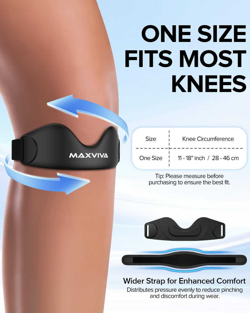 Patellar Tendon Support Strap 2 Pack, Knee Brace for Women & Men, Patella Band for Running Hiking Basketball Gym Fitness Tennis Badminton Cycling, Offers Relief from Meniscus Tear and Knee Pain. Black - BeesActive Australia