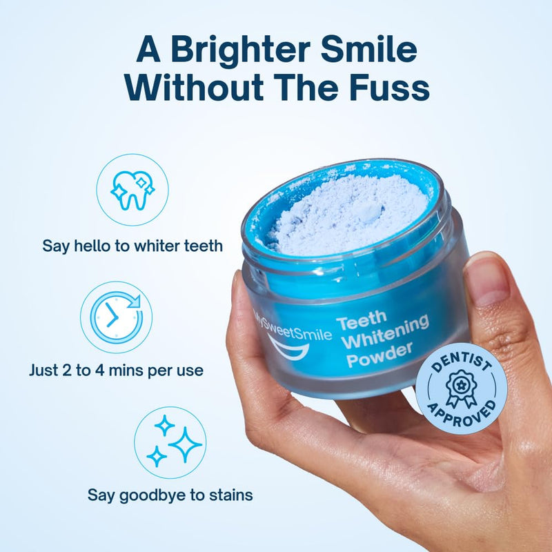 MySweetSmile Teeth Whitening Powder - Dentist-Approved & Enamel-Safe | 6 Month Supply | Tea, Coffee, Wine & Smoking Stain Remover | Non-Sensitive Formula | Peroxide Free | Cool Mint Flavour - BeesActive Australia