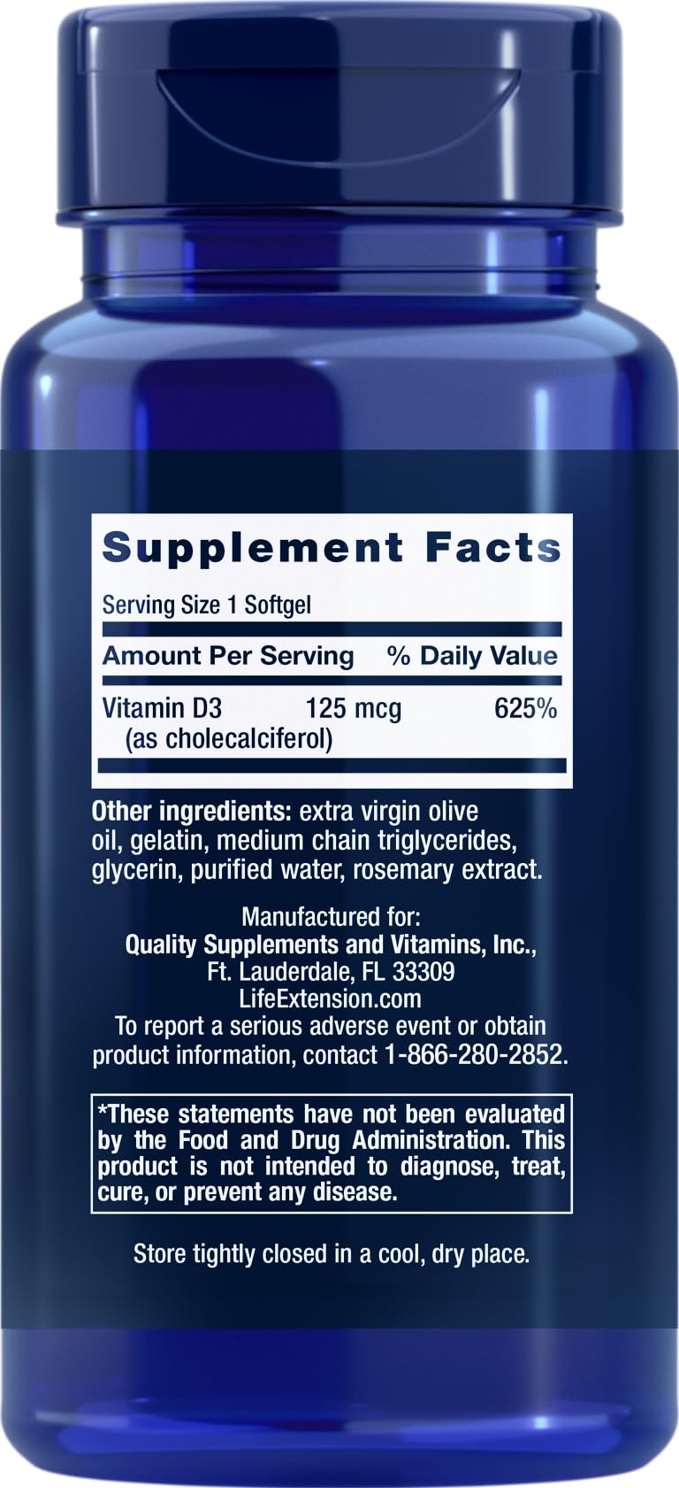 Life Extension Vitamin D3 5000 IU, 120 Softgels, 125mcg | 1 per day formula, Non-GMO and Gluten Free 120 Count (Pack of 1)