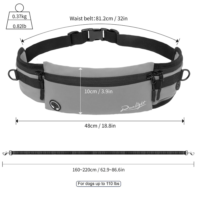 Dog Leashes for Running Hands Free,Waist Leash for Dog Walking Fanny Pack with Treat Pouch,Waist Dog Leash Belt Fanny Pack Bag for Walking,Hiking,Biking,Jogging,Training Gray B Gray - BeesActive Australia