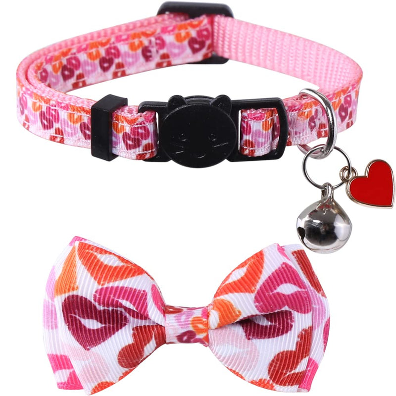 Lamphyface Valentine's Day Cat Collar Breakaway with Cute Bow Tie and Bell for Kitty Adjustable Safety Love Heart Valentine 2pcs - BeesActive Australia