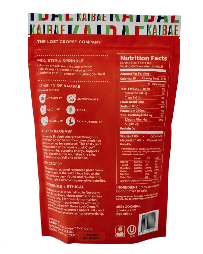 Organic Baobab Powder | Fiber & Vitamin C for Immune & Gut Health, 16 oz. 8 Ounce (Pack of 2)