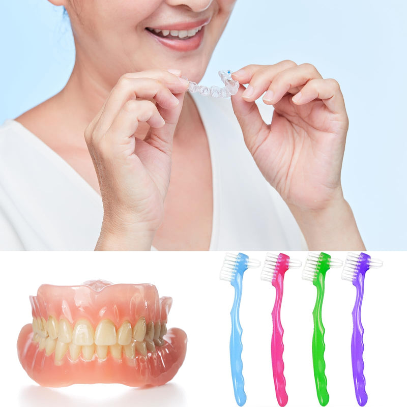 4 Pieces Denture Brush, Small Toothbrush for Dentures, Multi-Layered Bristles Ergonomic Rubber Handle for False Teeth Cleaning - BeesActive Australia