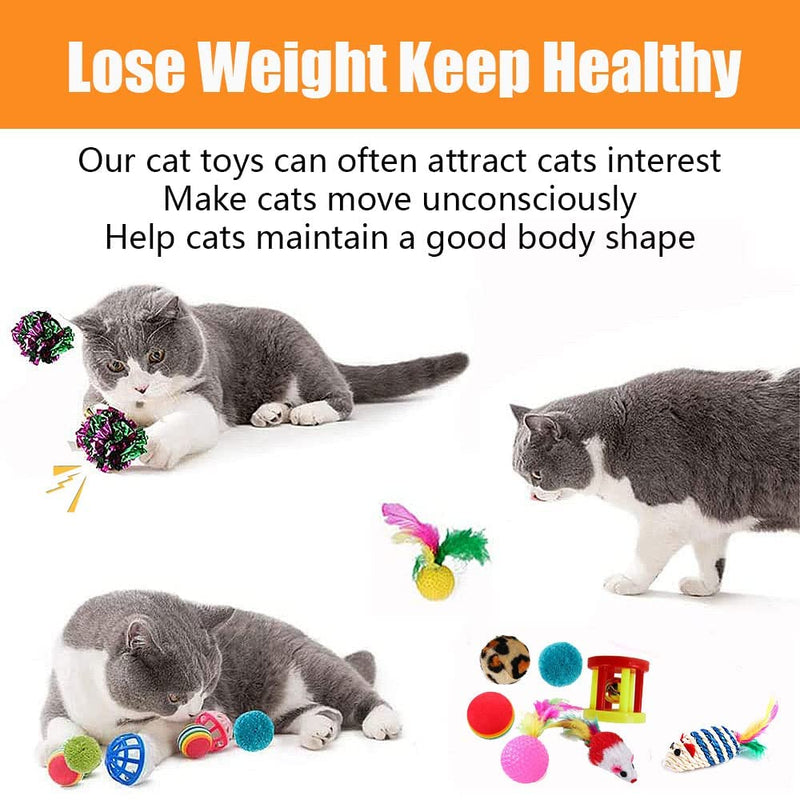 21 Pcs Cat Toys for Indoor Cats Collapsible Cat Tunnel Interactive Feather Teaser Wand Ball Toy for Kitten Cats Black - BeesActive Australia