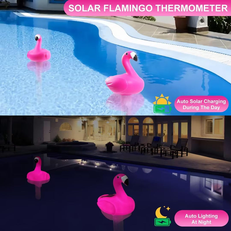 Floating Pool Thermometer,Solar Flamingo Pool Thermometer Floating,Easy Read Swimming Pool Thermometers at Night,Funny Pools Water Temperature Thermometers for Cold Plunge