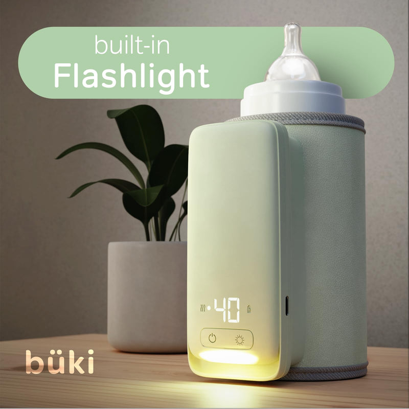 Büki Portable Bottle Warmer for Breastmilk or Baby Formula - Fast Heating + Leak-Proof + Adjustable Travel Warmer with Battery-Powered Temperature Display, Flashlight - 6000MAH Rechargeable Battery - BeesActive Australia