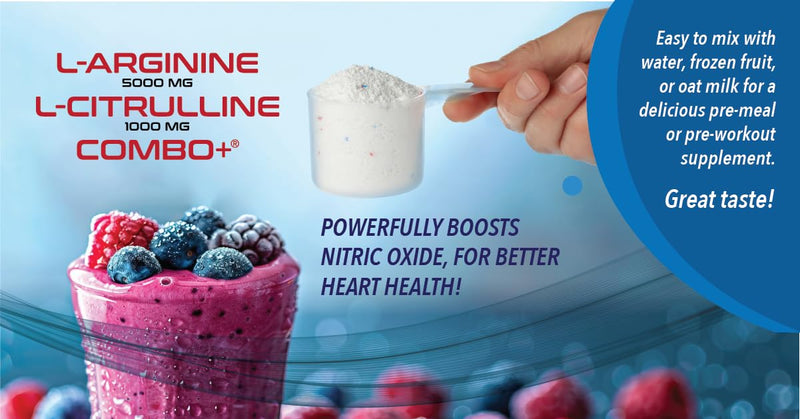 L-Arginine 5000mg & L-Citrulline 1000mg Combo+® - Mixed Berry, 30 Servings, 390g Nitric Oxide Booster Drink Mix Powder - CoQ10 & Organic Beet Root - High Potency Heart & Circulation Support USA 13.8 Ounce (Pack of 1)