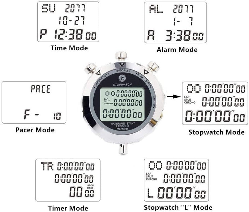 Stopwatch Timer, Digital Stop Watch with 0.01second & 0.001second Timing, Metal 10/100/400 Laps Memory, Rolilink Large dispaly Alarm Clock for Coach Sports Running Marathon 10 Lap - BeesActive Australia