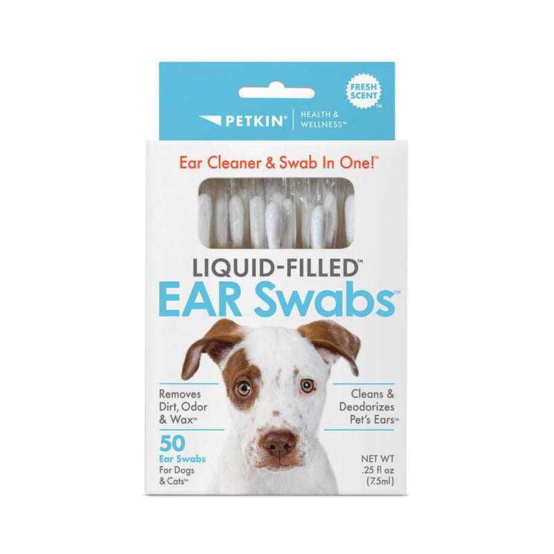 Petkin Liquid-Filled Ear Swabs - 50 Swabs - Fresh Scent - Removes Dirt, Odor & Wax - Cleans & Deodorizes Dog and Cat Ears