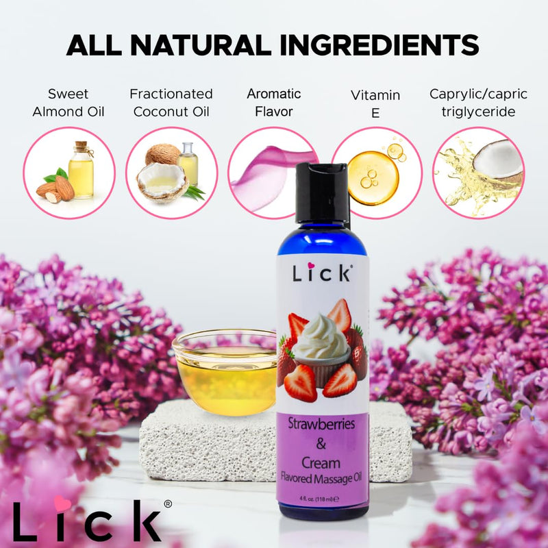 Lick Strawberries and Cream Flavored Massage Oil ‚Äì Romantic, Body Safe, Non-Greasy Formula, Date Night 4 oz 4 Fl Oz (Pack of 1) - BeesActive Australia
