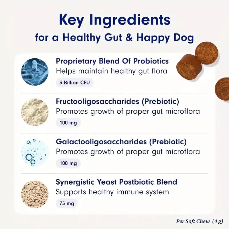 Dog Probiotics - Pet Digestive and Immune Supplement - Suitable for All Dog Breeds - Salmon Favor - 4.32 Ounces - 30 Tablets