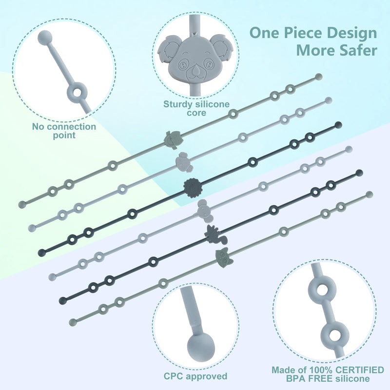 6-Pack Baby Toy Straps, Silicone High Chair & Stroller Straps, Toddler Bottle & Car Seat Accessories, Baby Travel Essentials with Pacifier Clips