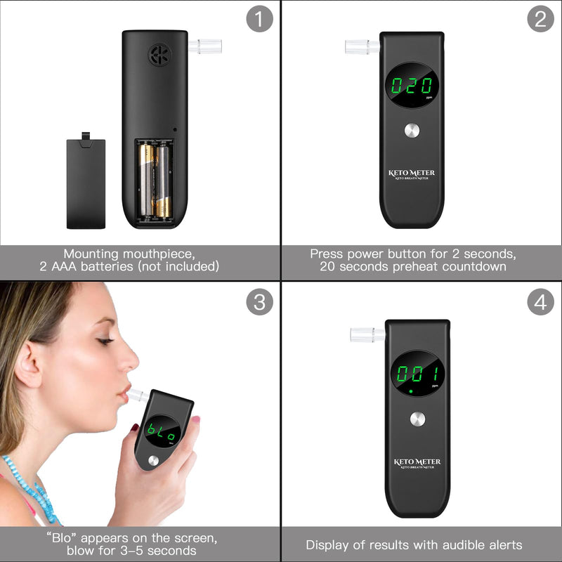 Home Ketosis Breath Analyzer Portable Ketone Breath Testing & Monitoring Professional Breath Ketosis Meter for Ketosis Testing ‚Äì Advanced Breath Ketone Tester with 10 Replaceable Mouthpieces Black