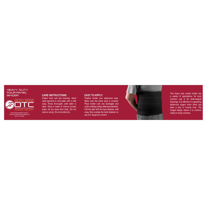 OTC Abdominal Binder, Four-Panel Body, Heavy Duty 12-Inch, Select Series Black 3X-Large (49-52 Inch)