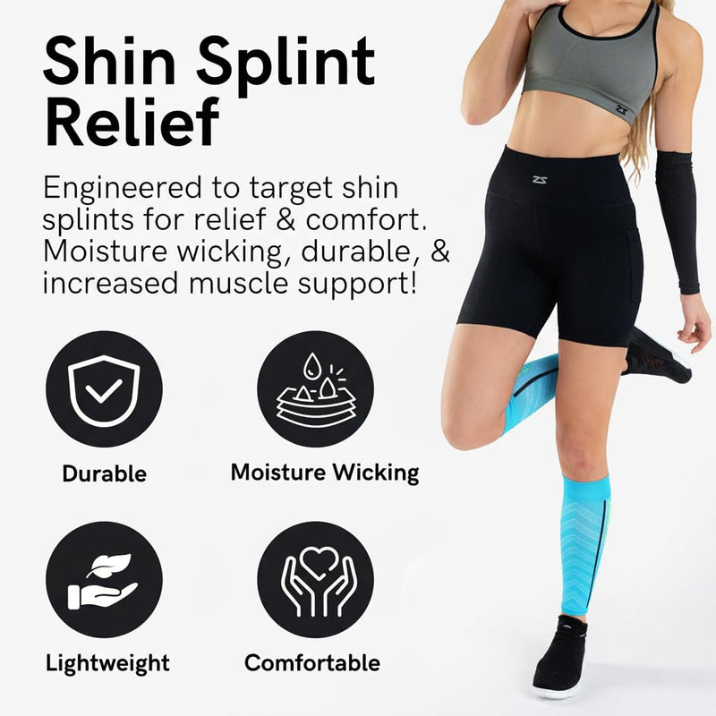Zensah Featherweight Compression Leg Sleeves - Relieve Shin Splints, Calf Strains Medium Sporty Blue - BeesActive Australia